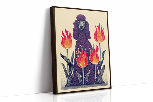 Poodle Amidst Fiery Blooms