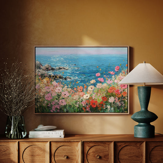 Coastal Poppies Dance Above Azure Waves