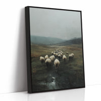 Flock Wanders Through Misty Moors