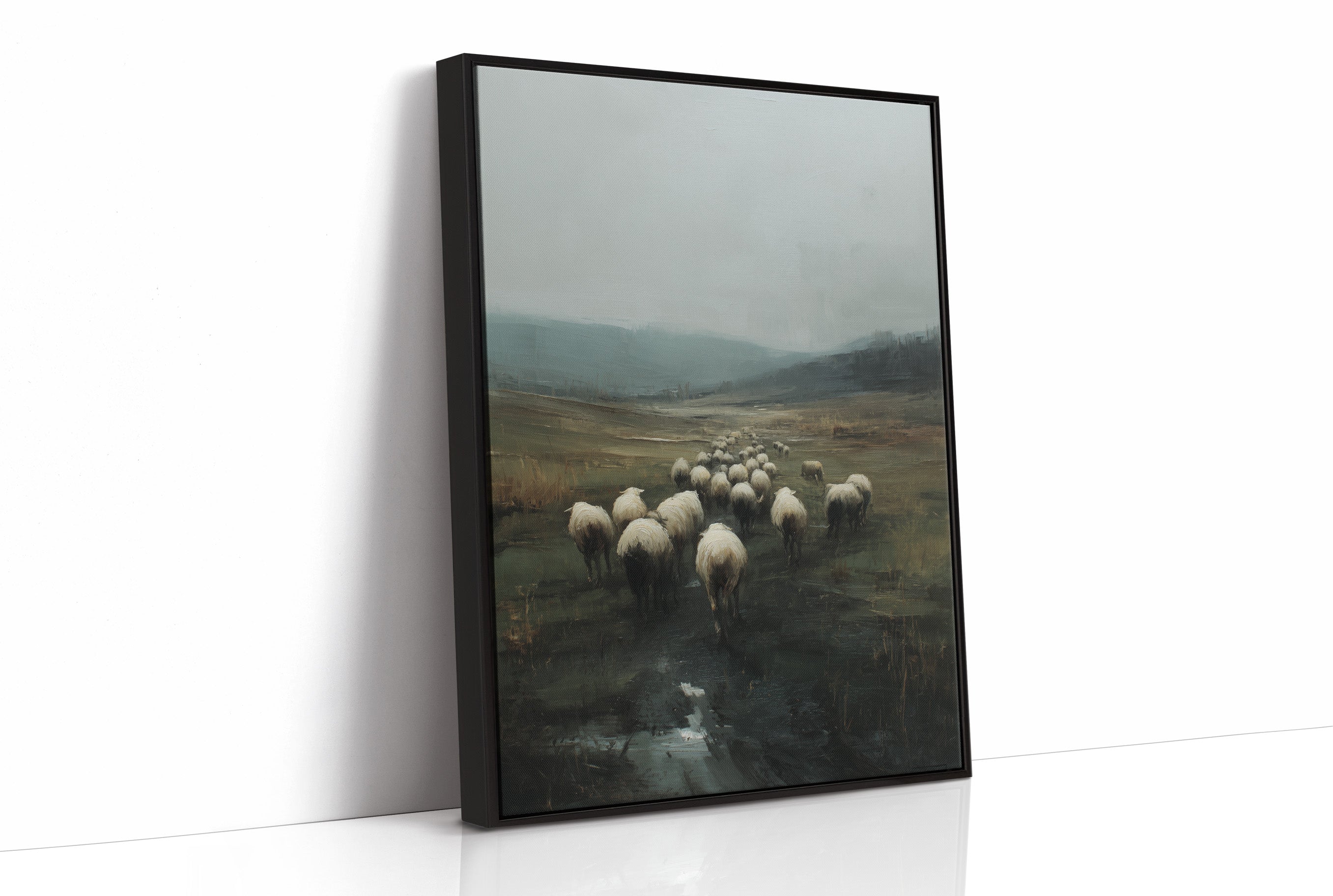 Flock Wanders Through Misty Moors