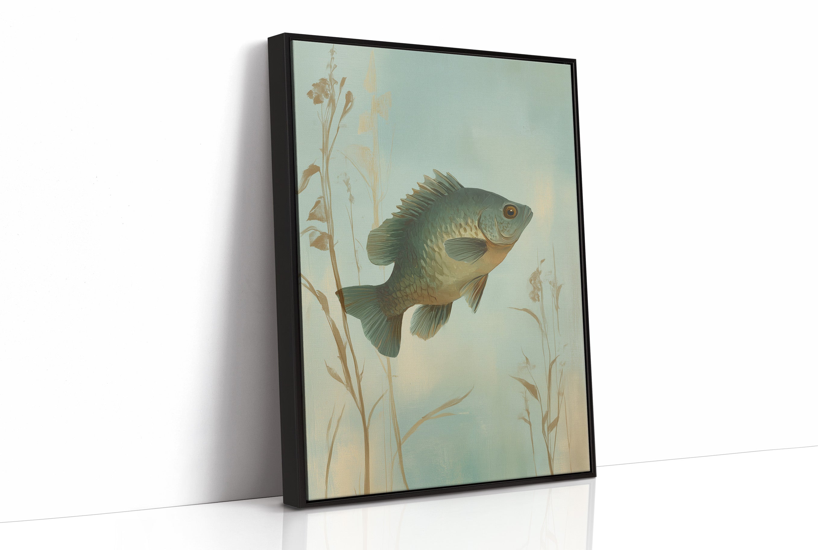 Sunlit Bass Among Pond Reeds