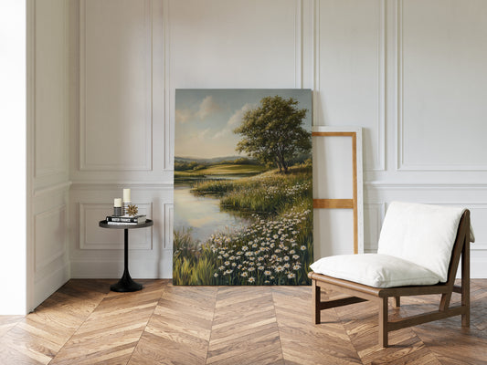 Tranquil Meadow Landscape Painting - Serene Nature Art - Gallery Canvas image 2