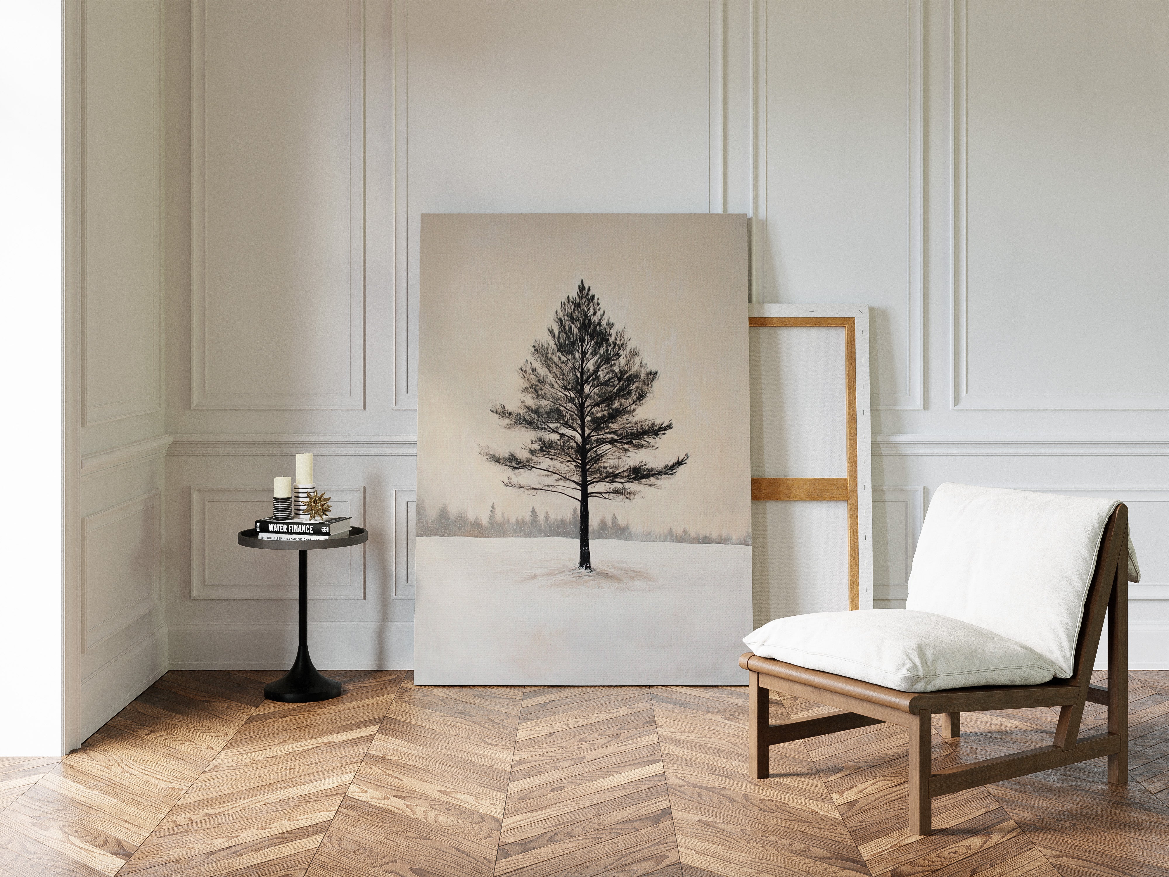 Solitary Pine Winter Canvas - Minimalist Nature Art - Gallery Canvas image 11