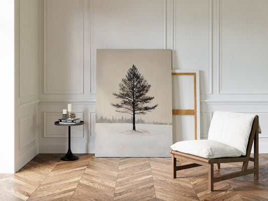 Solitary Pine Winter Canvas - Minimalist Nature Art - Gallery Canvas image 11