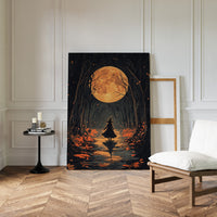 Witch Under Full Moon Art Print - Enchanting Autumn Scene - Gallery Canvas image 9