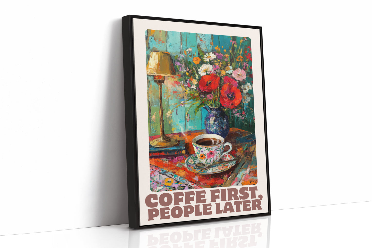 Coffee First, People Later – Cozy Vintage Coffee Art Print