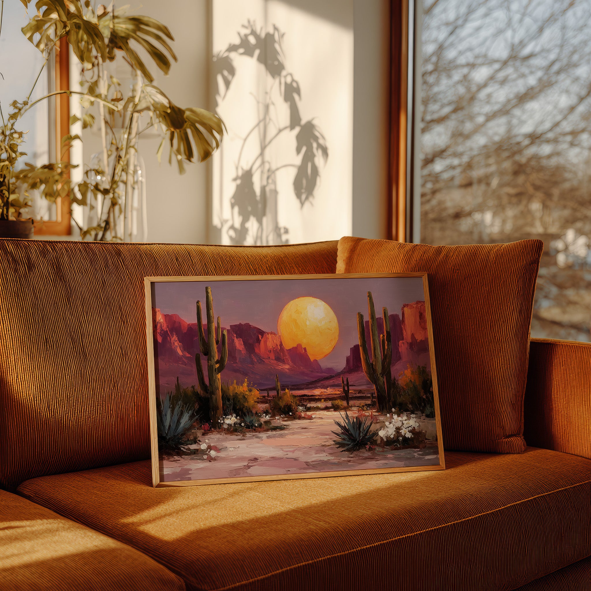 Saguaros Dance Under Golden Moonrise
