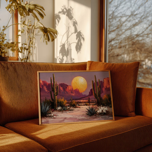 Saguaros Dance Under Golden Moonrise