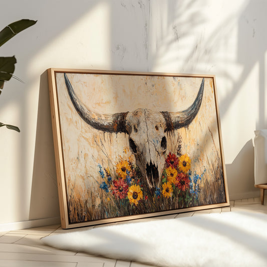 Longhorn Skull with Wildflowers