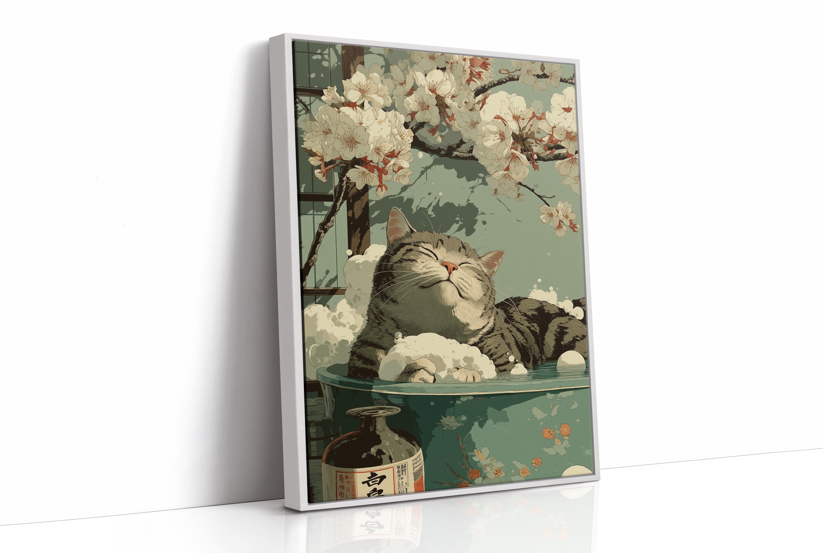 Blissful Cat Under Cherry Blossoms