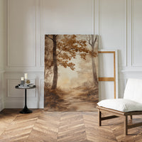 Serene Autumn Forest Pathway - Watercolor Landscape Art - Gallery Canvas image 1
