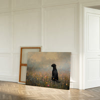 Serene Black Lab in Wildflowers – Rustic Dog Art Print