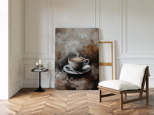 Steaming Coffee Cup Canvas Art - Rustic Kitchen Decor - Gallery Canvas image 13