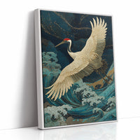 Crane Soars Through Starlit Waves