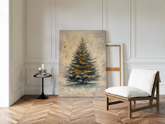 Glowing Christmas Tree Watercolor Print - Festive Wall Art - Gallery Canvas image 15