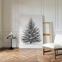 Snow-Covered Pine Tree Drawing - Winter Botanical Art - Gallery Canvas image 4