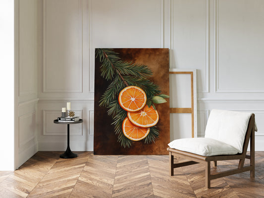 Orange Slice Pine Branch Print - Rustic Nature Art - Gallery Canvas image 2