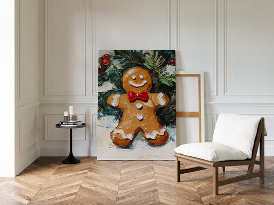 Gingerbread Man Oil Painting - Festive Holiday Art - Gallery Canvas image 6