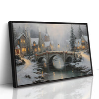 Snow Falls On Stone Bridge Lights