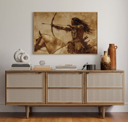 Warrior Archer on Horseback – Western Sepia Wall Art Print