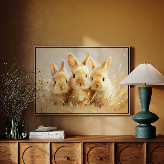 Curious Bunnies Dance Through Golden Grass