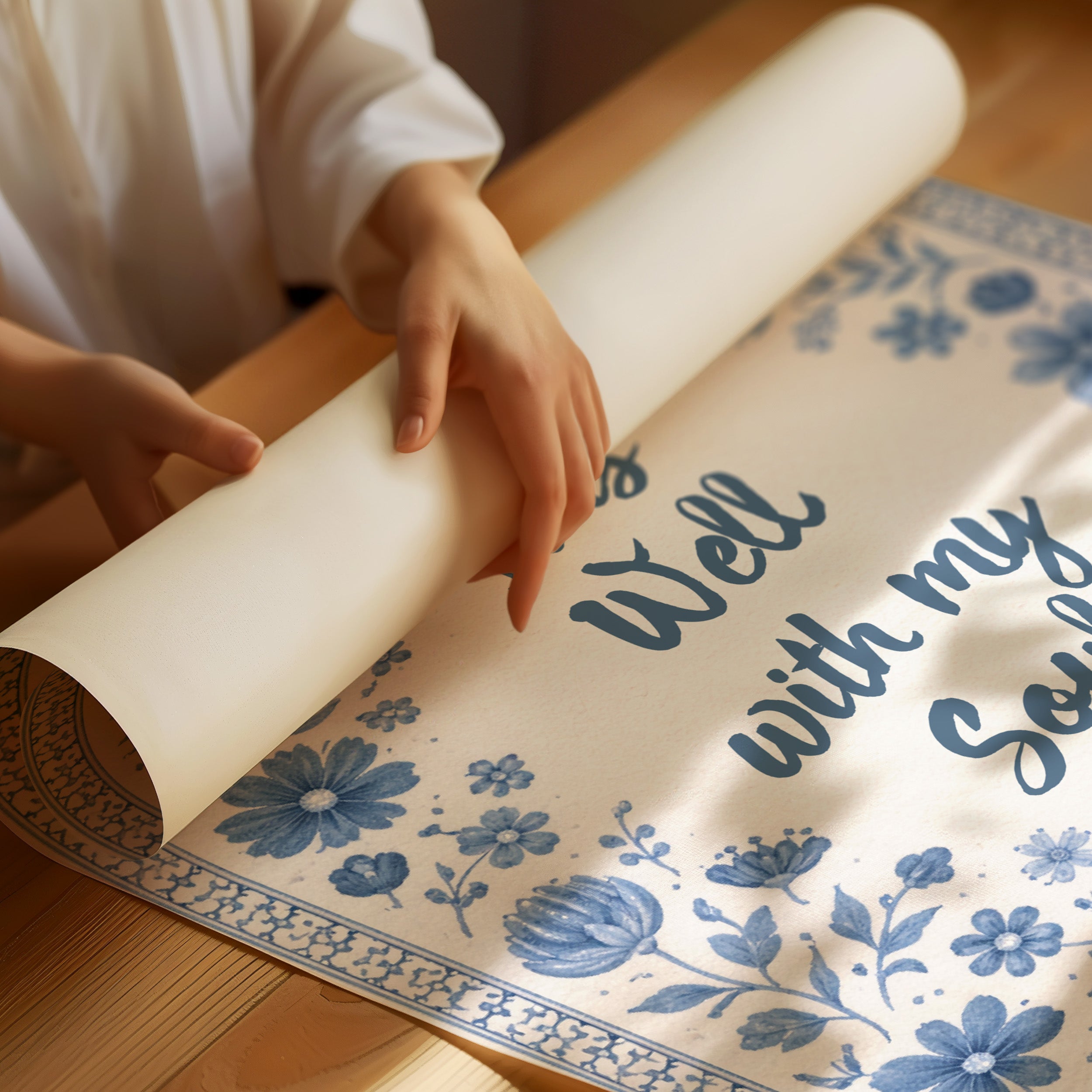 Indigo Blooms Frame Sacred Words