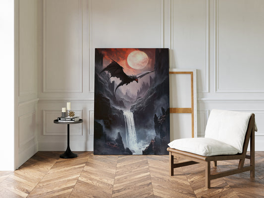 Dragon Over Moonlit Canyon - Fantasy Wall Art - Gallery Canvas image 13