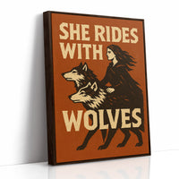 She Rides With Wolves Rustic Art Print