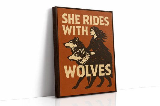 She Rides With Wolves Rustic Art Print