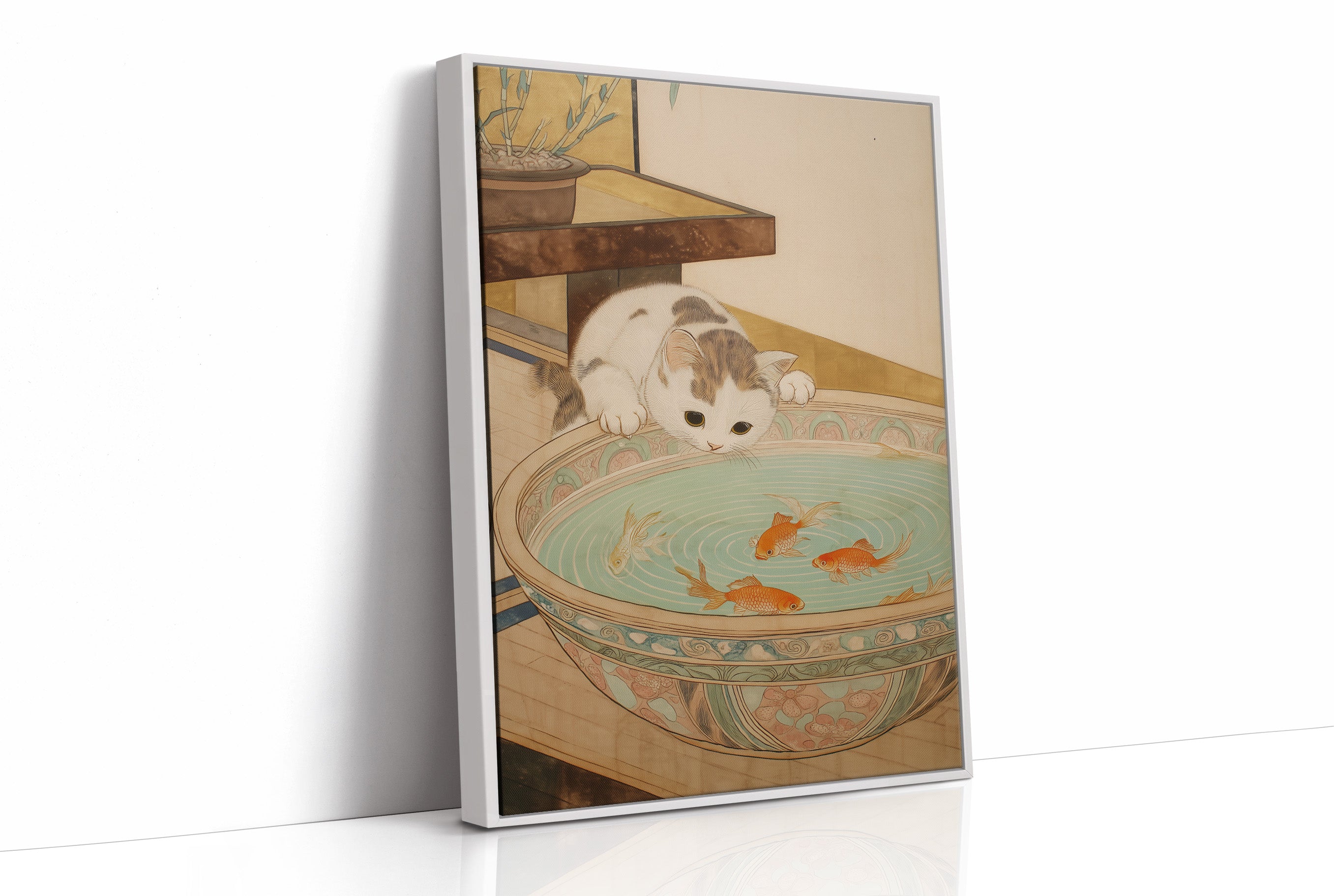 Curious Cat Meets Koi Below