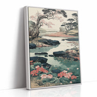 Cherry Blossoms Dance Above Turquoise Waters