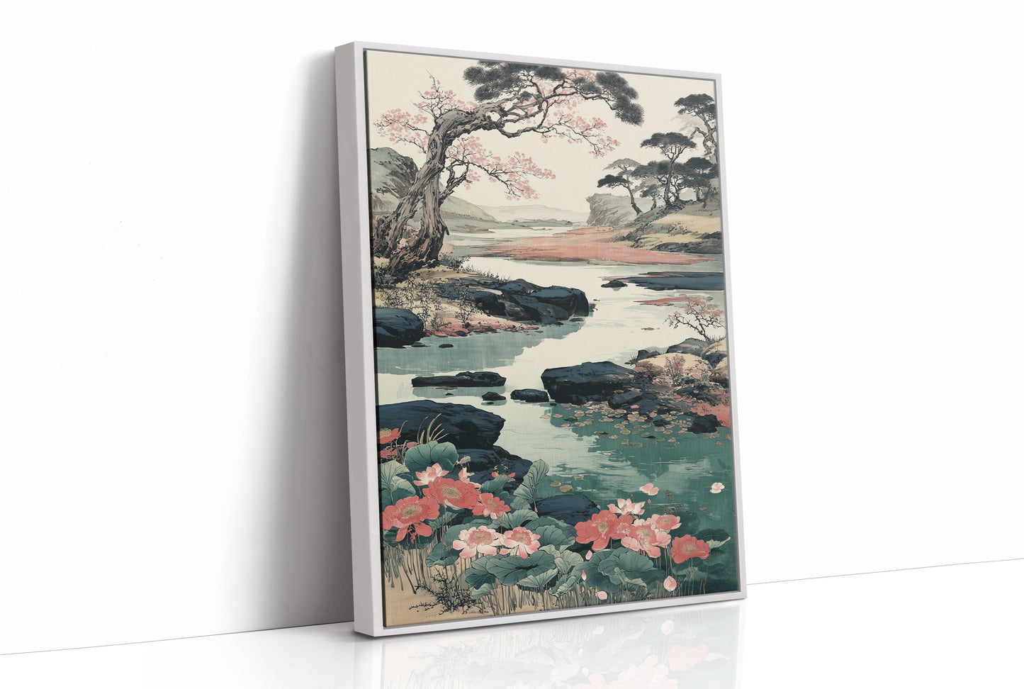 Cherry Blossoms Dance Above Turquoise Waters