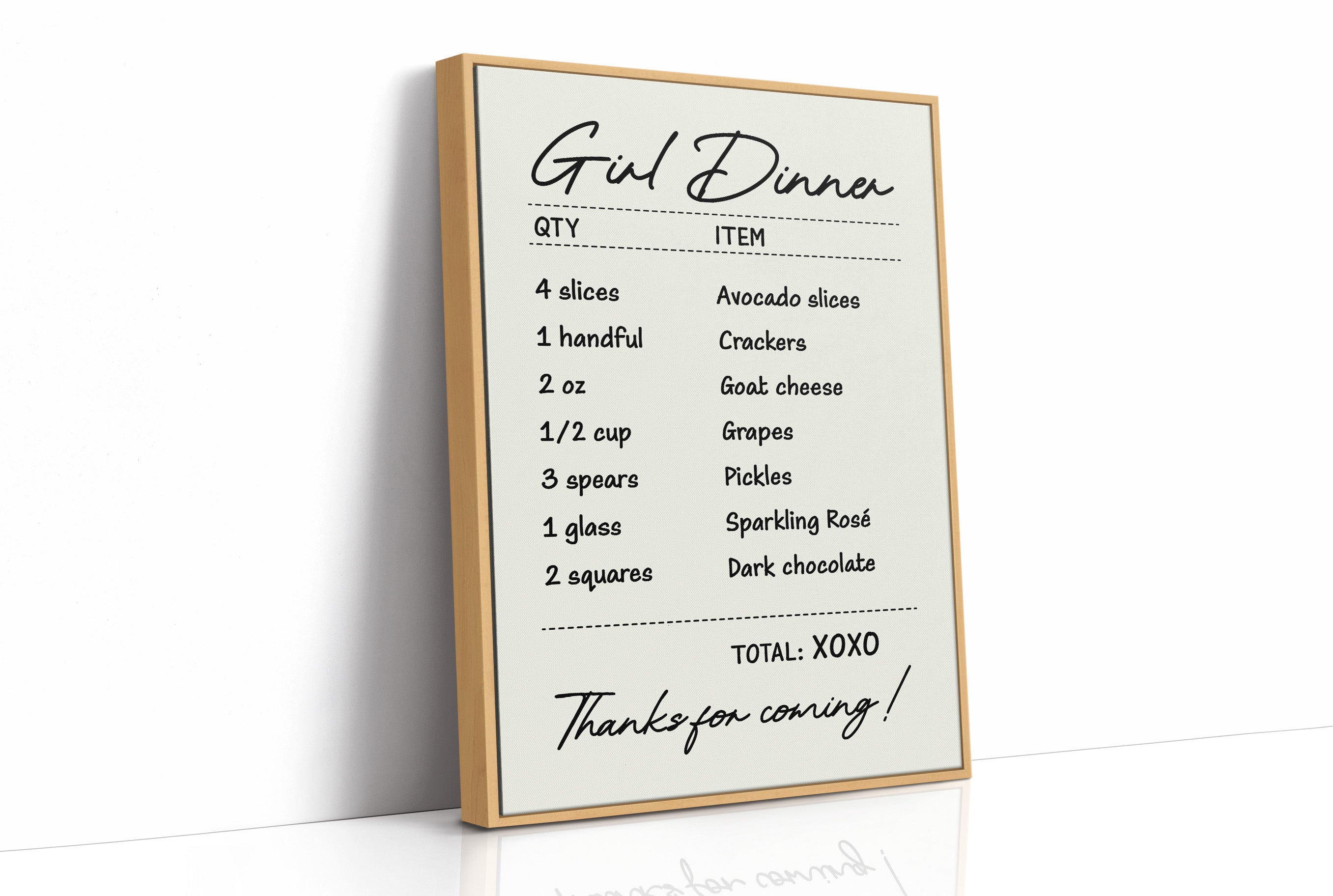 Girl Dinner, Itemized