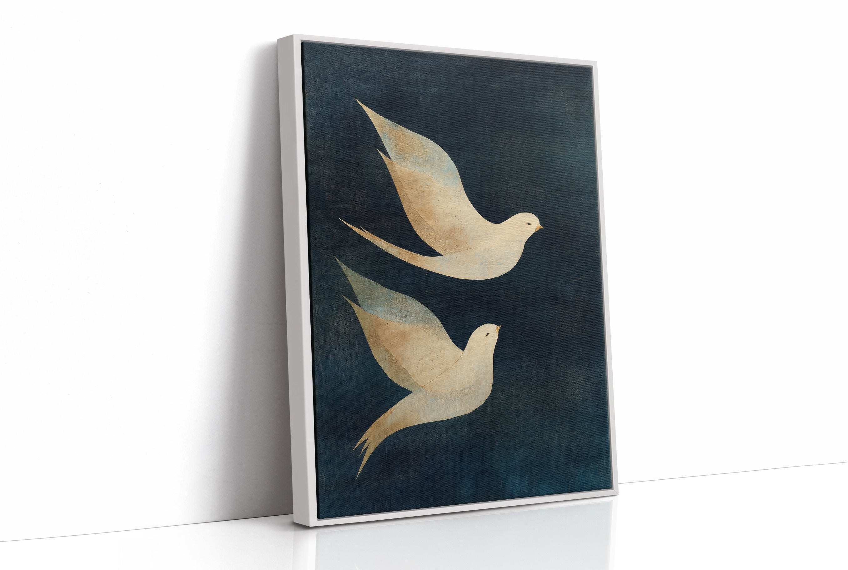 Doves Float Through Midnight Blue