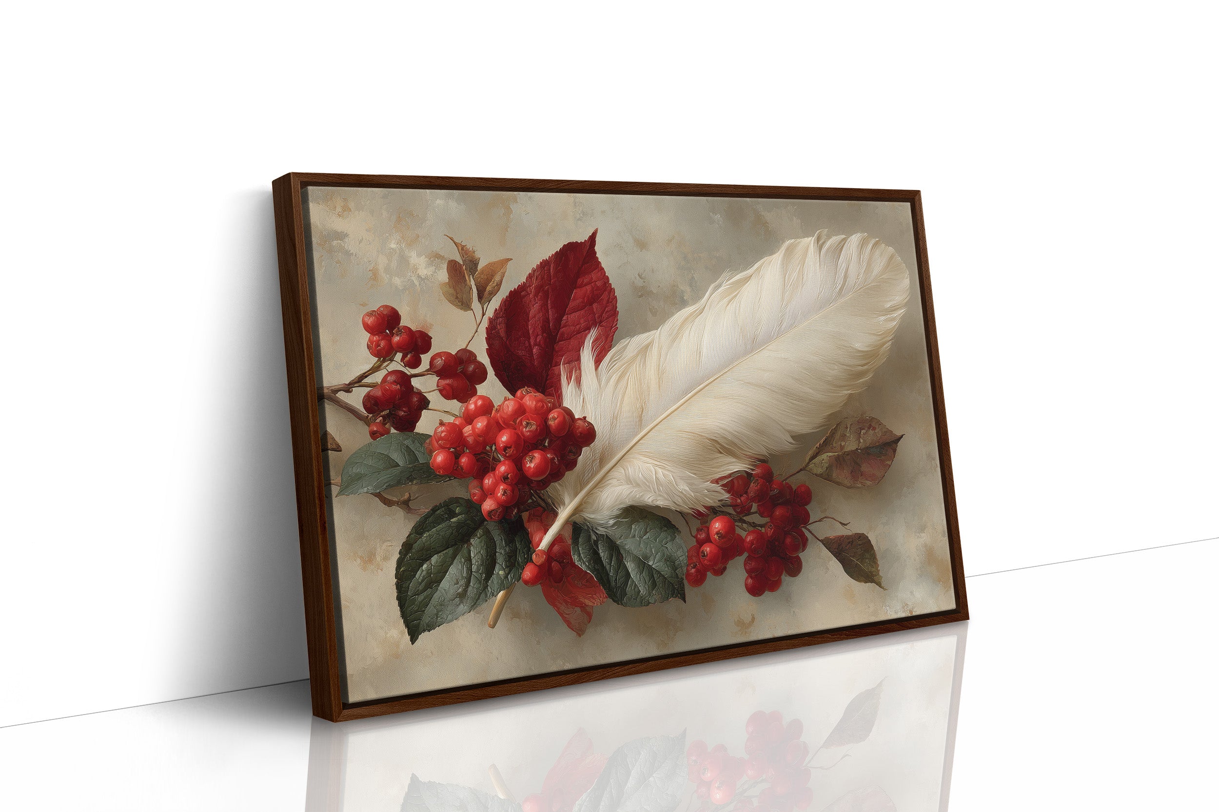 White Feather Among Winter Berries