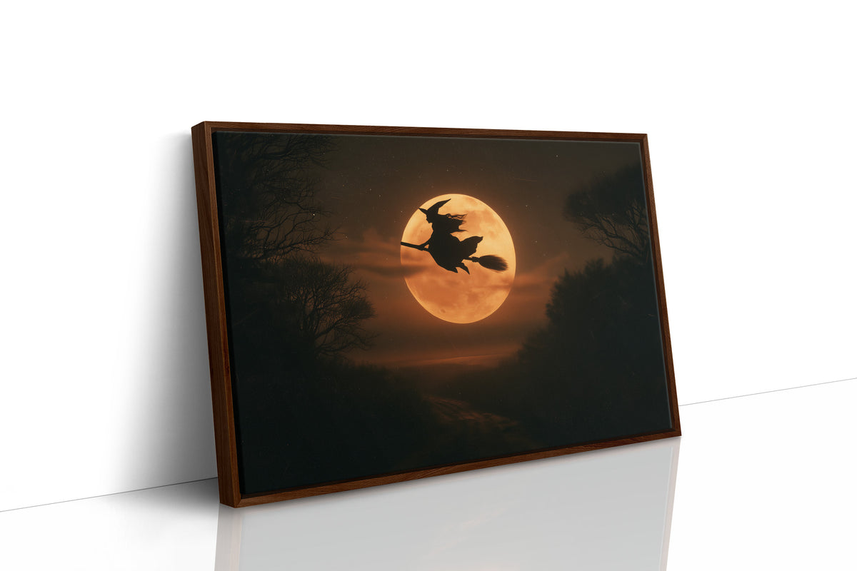 Witch Flying Across Full Moon