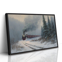 Winter Steam Curves Through Pine Forest