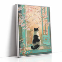 Cherry Blossoms Dance With Curious Cat