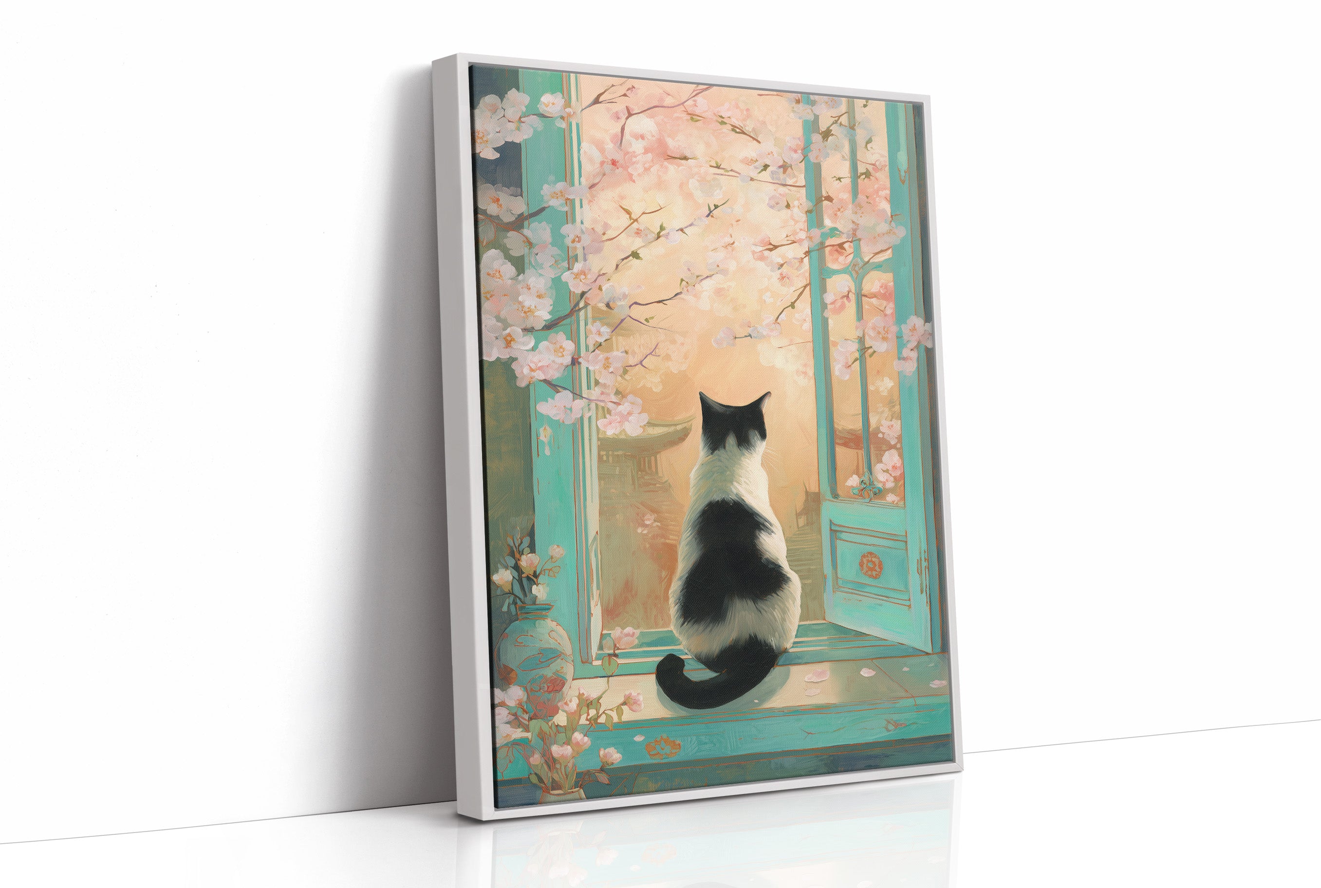 Cherry Blossoms Dance With Curious Cat