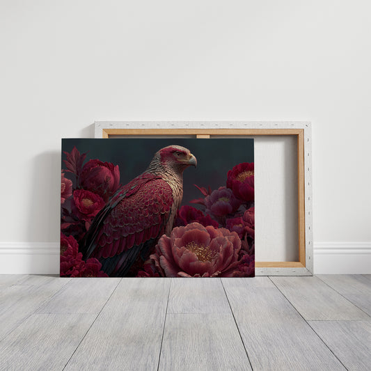 Crimson Eagle Among the Peonies