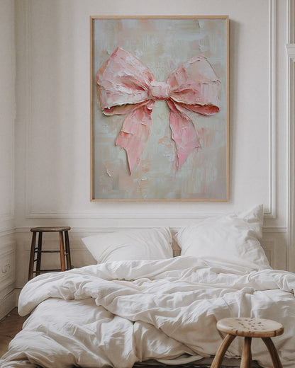 Soft Pink Bow – Romantic Textured Palette Knife Wall Art