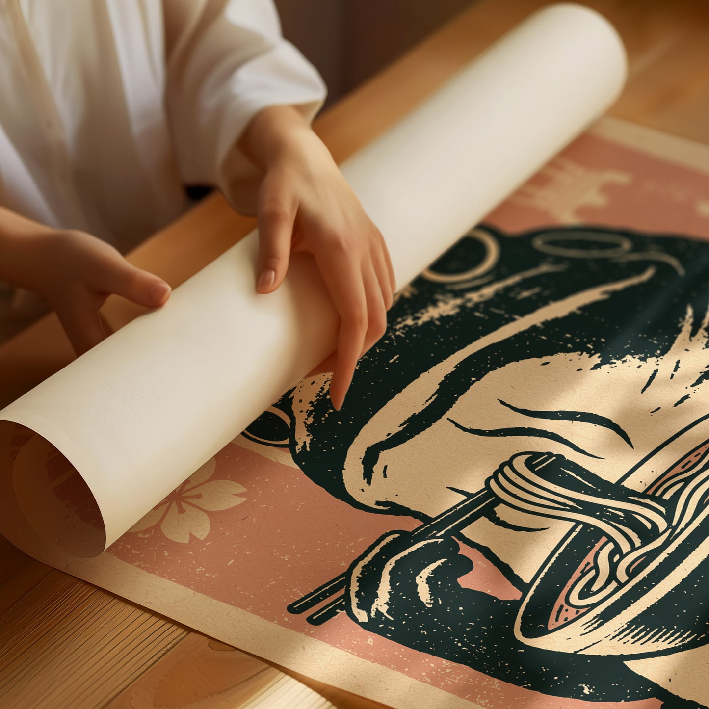 Steamy Ramen Toad: A Woodblock Frog's Slurp