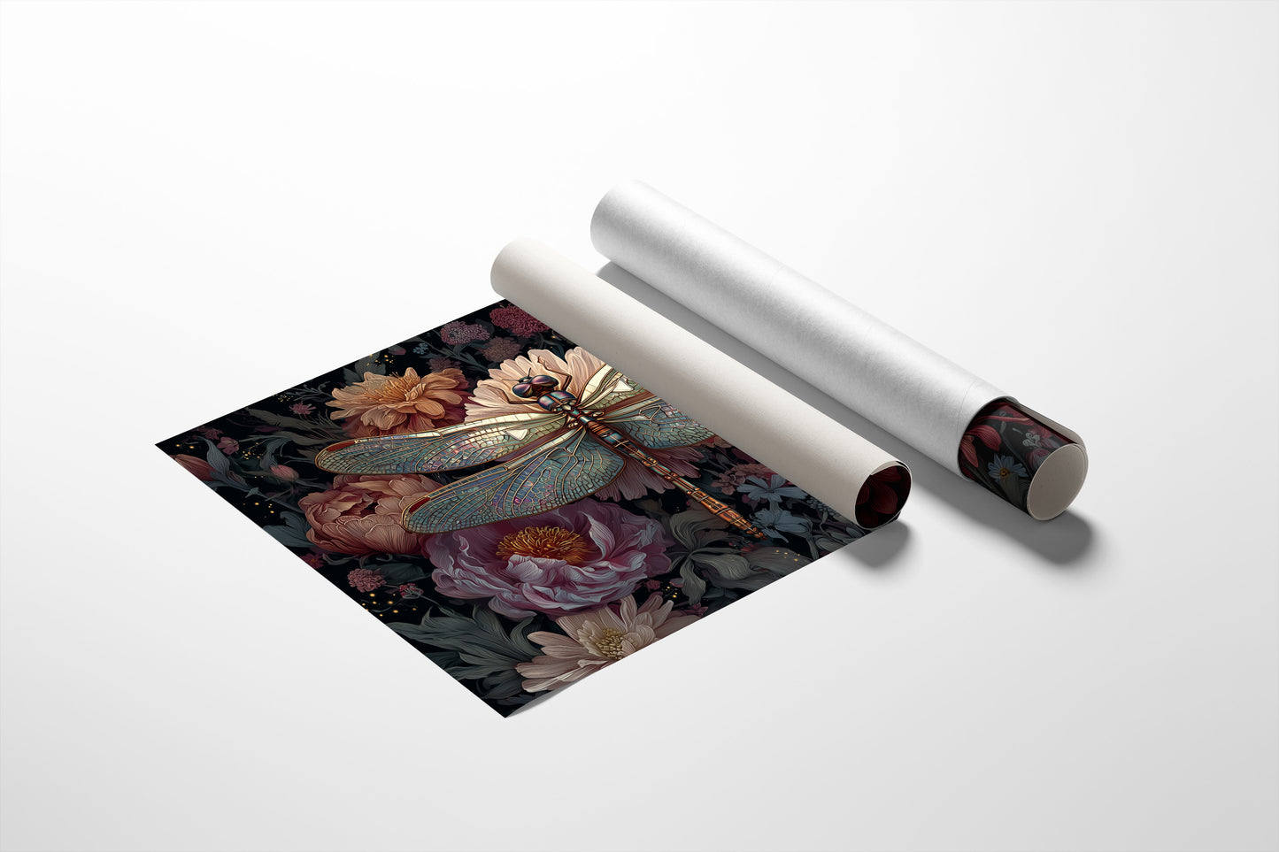 Iridescent Wings Among Blooming Peonies