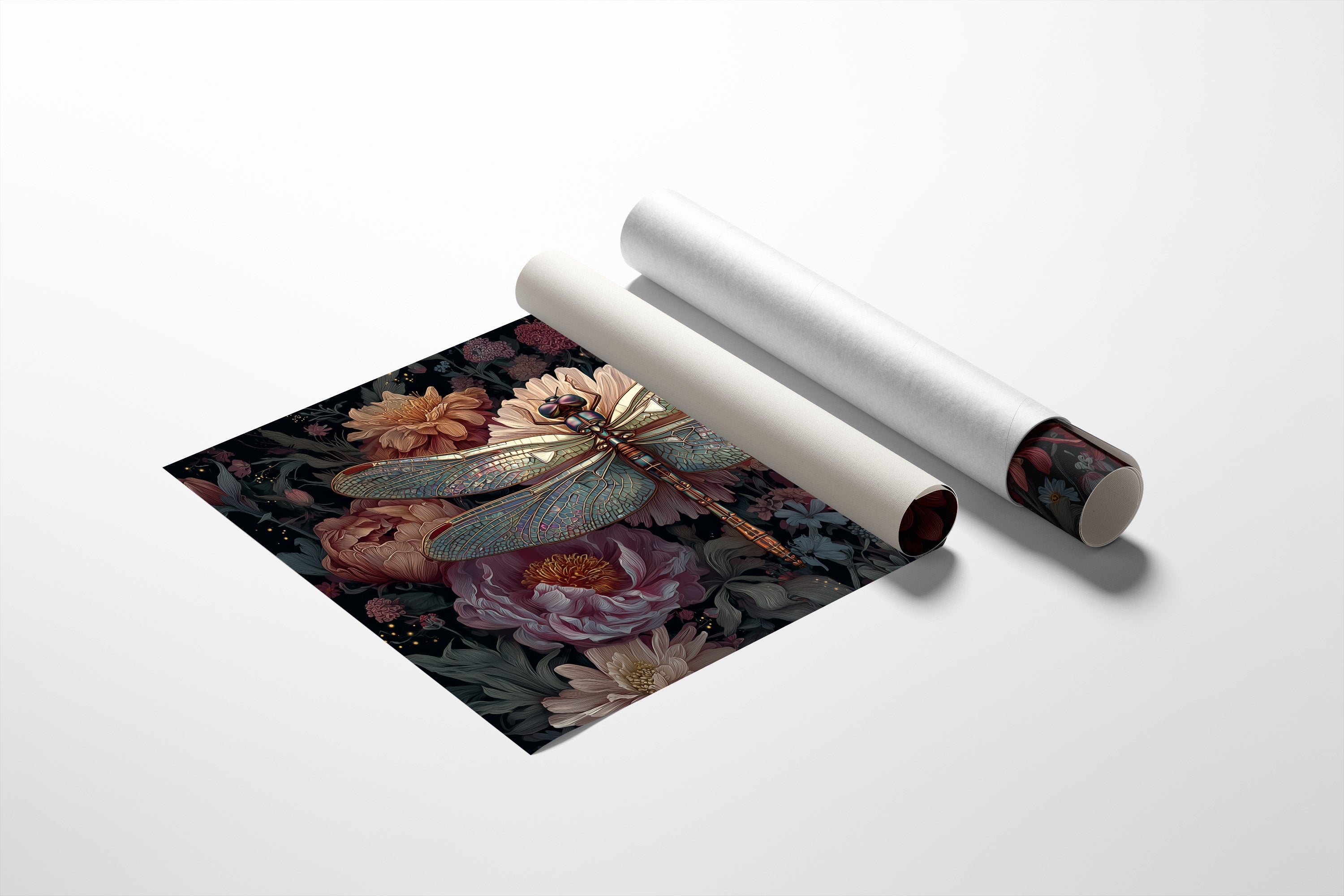 Iridescent Wings Among Blooming Peonies