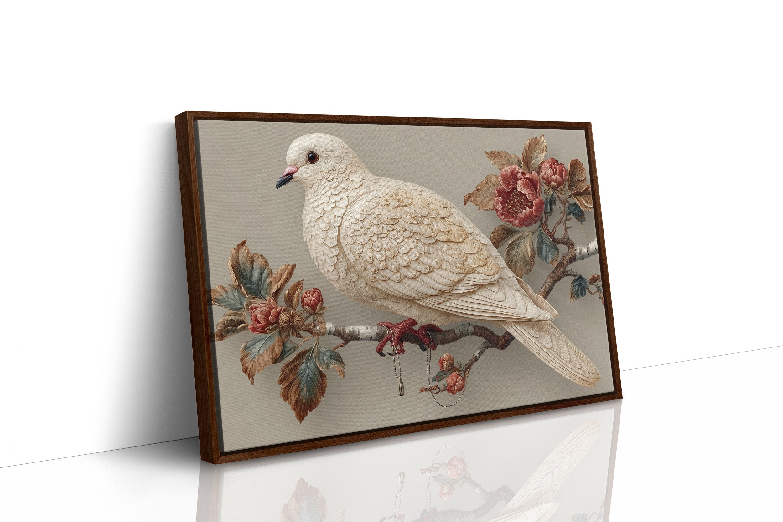 Ivory Dove Among Autumn Peonies