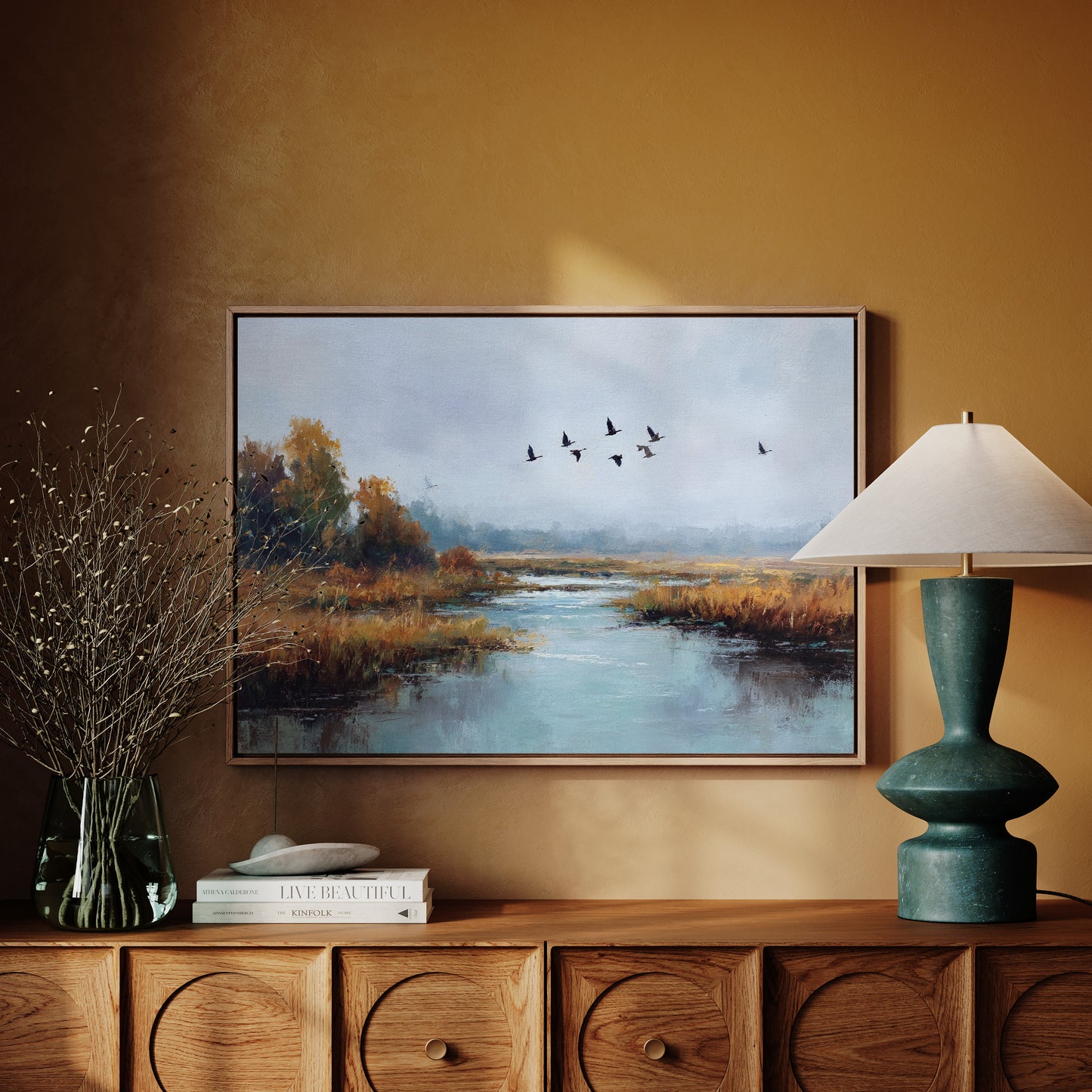 Autumn Geese Cross Silver Waters