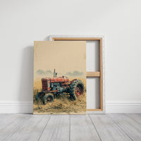 Rusted Red: Tractor at Rest in Golden Grass
