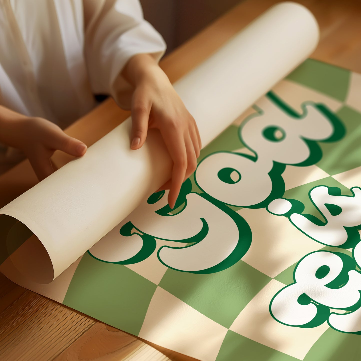 Retro Affirmations Wave Through Checkered Green