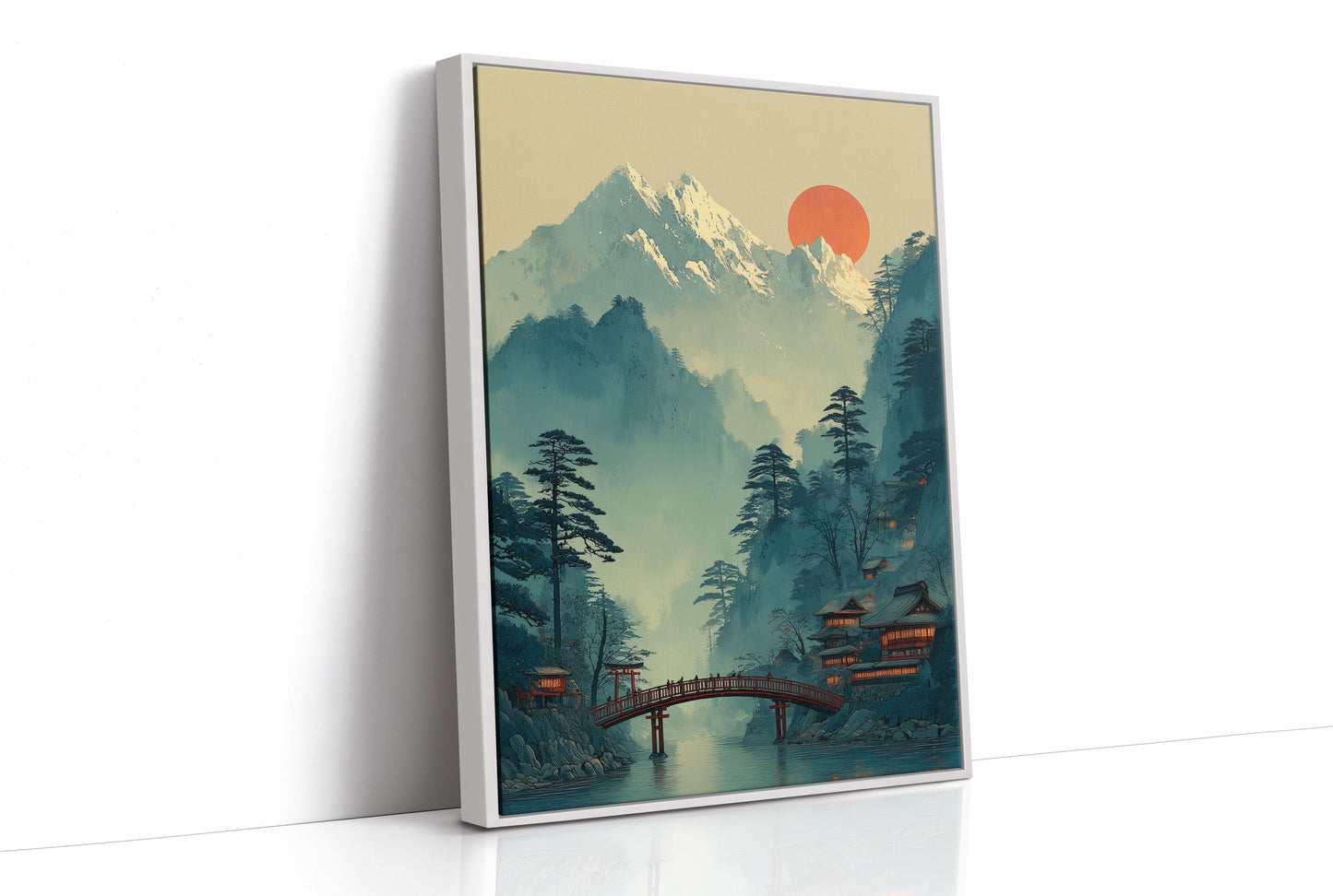 Sacred Bridge Beyond Misty Peaks