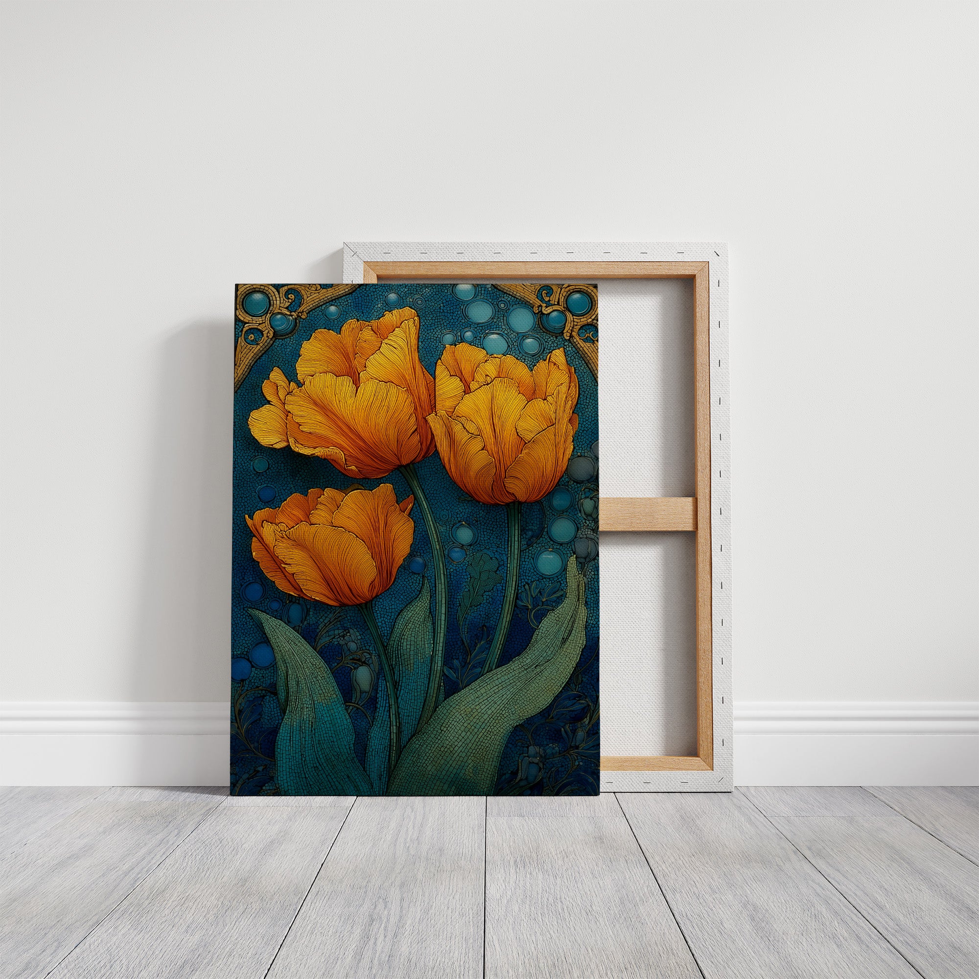 Three Tulips in a Tiled Dream